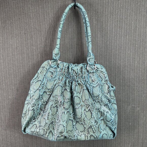 Charming Charlie Handbags - Charming Charlie Blue Snake Print Shoulder Bag With Scrunched Design